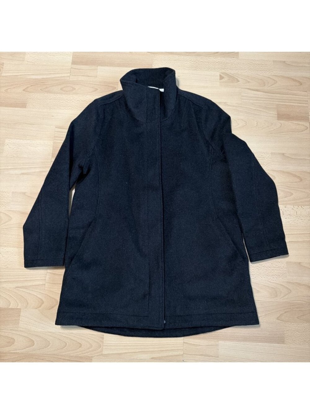 Pendleton Women’s Charcoal Wool Overcoat Zip Button Mid-Length Lrg Striped Liner
